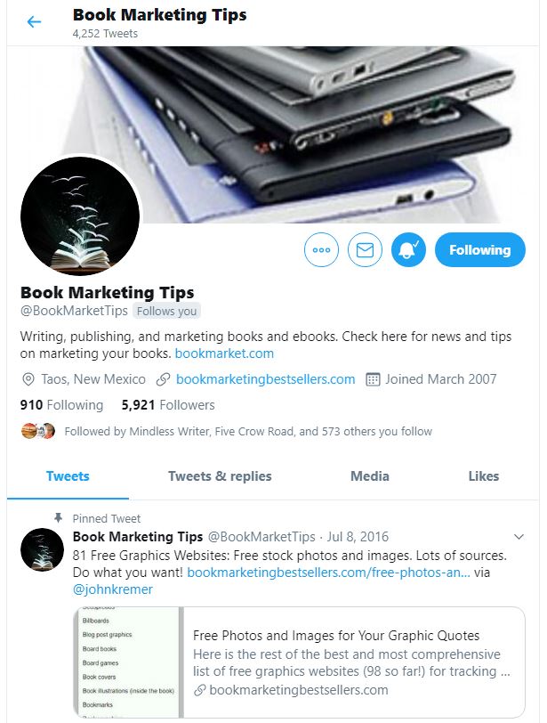 Twitter Handle for BookMarketTips