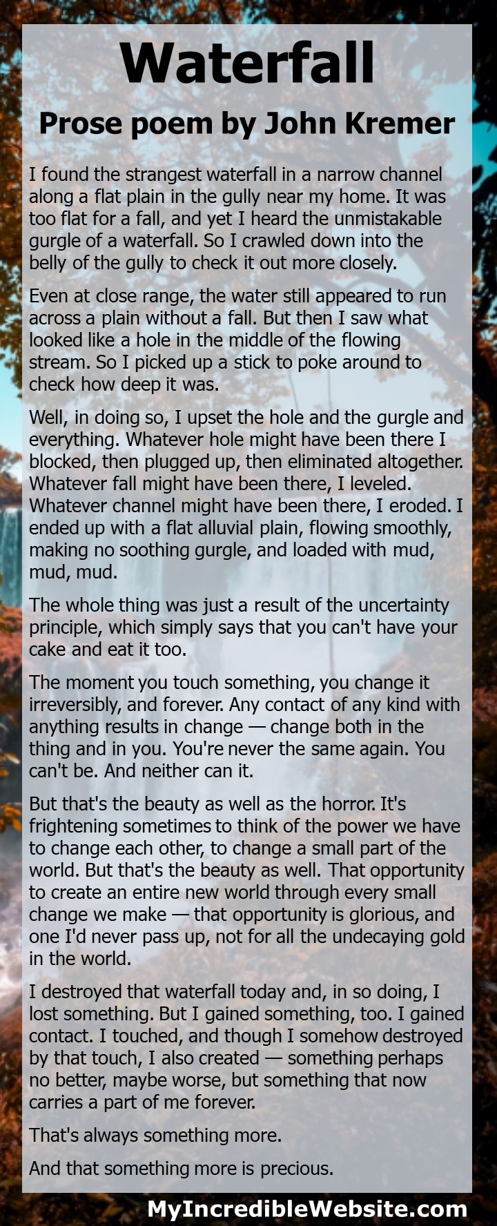 Waterfall A Prose Poem By John Kremer Book Marketing Bestsellers